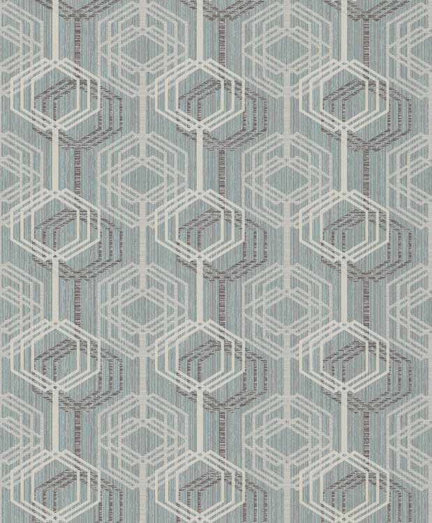 Schuimvinyl op vlies 0.53x10m geometrisch motief turkoois