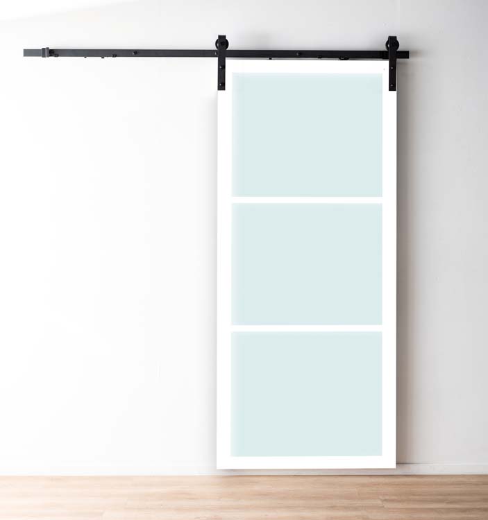Porte coulissante steellook blanc clair+rail robust noir 93x211.5cm