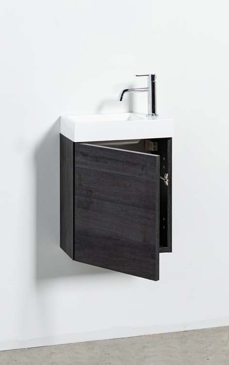 Meuble de toilette Dotan chêne foncé 400 mm lavabo brillant