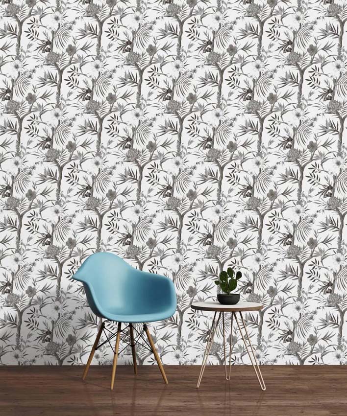 Vinyl op vliesbehang bloemen grijs/wit 0,53x10m