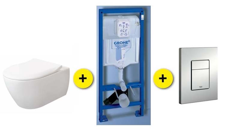 Set de toilette Subway blanc avec siège+reserv Rapid SL+plaque chrome