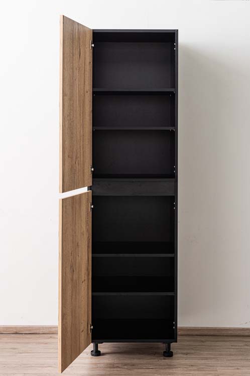 Cuisine armoire avec étagères noir - look chêne