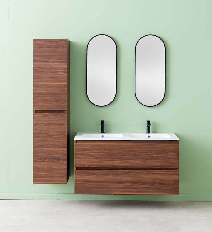 Meuble de salle de bain Dotan noyer 2tiroirs 1200mm lavabo blanc brill