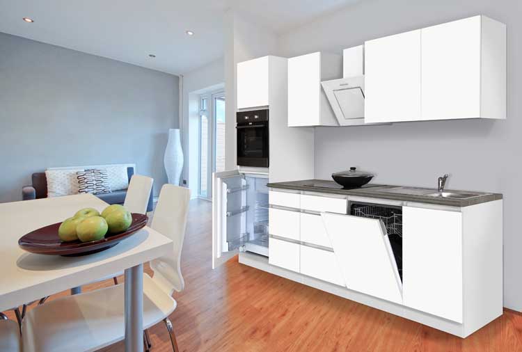 Keuken 280cm - greeploos - wit mat/wit - vitrokeramisch